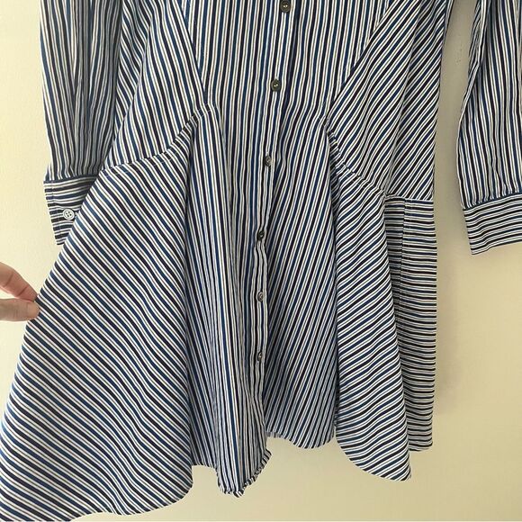 Derek Lam Shirt Dress Striped Size 6 Menswear Inspired Full Skirt Designer - Picture 4 of 12